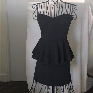 Lush Black Strapless Peplum Mini Dress